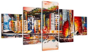 Obraz - Victoria Harbor, Hong Kong, obraz olejny (125x70 cm)