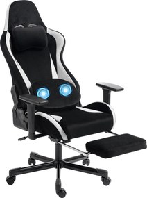 HOMCOM Fotel gamingowy z poduszką lędźwiową z masażem i ogrzewaniem, ergonomiczny, tkanina w wyglądzie lnu, 4D podłokietniki, zagłówek, Schwarz | Aosom PL