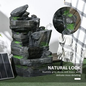 kaskada ogrodowa Outsunny oczko wodne solarne z LED 57cm, Szary/Ciemnobrązowy, 4-stopniowe, żywica syntetyczna | Aosom PL