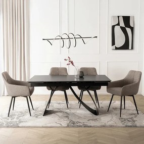 Zestaw Stół Rozkładany DEVON 160-220 cm Czarny Marmur/Czarny i 4 Krzesła LARISA Cappuccino