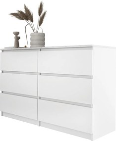 Komoda z 6 szufladami: biała matowa / górna, marmurowa, biała, 120 x 78,5 x 39 cm