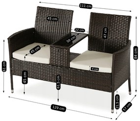 Sofa Ogrodowa Dwuosobowa ze Stolikiem KENT Technorattan Brązowa