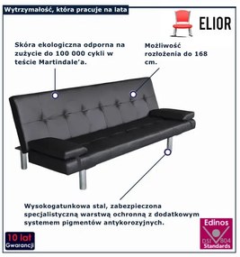 Czarna kanapa rozkładana z ekoskóry – Bien
