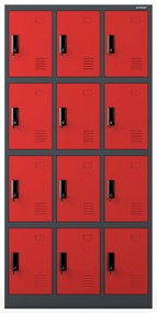 Szafka skrytkowa socjalna BHP MARCIN, 900 x 1850 x 400 mm, antracytowo-czerwona