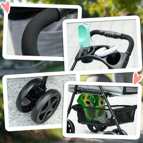 PawHut Wózek dla psa, składany, z oknem z siatki, zdejmowany dach, uchwyt na kubek, koszyk na dole, metalowa rama, szary, 67 x 45 x 96 cm