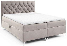Szaro-beżowe łóżko kontynentalne z pikowanym zagłówkiem 5 rozmiarów - Lunavello 3X