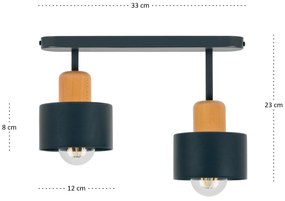 Antracytowa lampa sufitowa, dwupunktowy spot DBU3306AN z drewna i meta