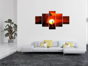 Obraz - Sylwetki zwierząt o zachodzie słońca (125x70 cm)