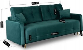 Sofa z Funkcją Spania SEUL Rozkładana Dwuosobowa Welurowa Zielona Nowoczesna do Salonu