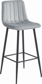 Jasnoszare krzesło barowe POZZA VELVET z czarnymi nogami
