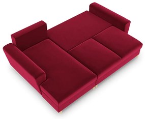 Czerwony aksamitny rozkładany narożnik ze schowkiem (lewostronny/z szezlongiem) Kyoto – Cosmopolitan Design
