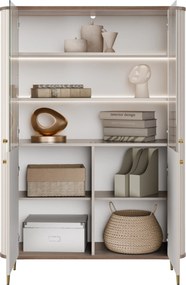 Witryna Vesper 103 cm czterodrzwiowa - kaszmir / orzech / złote nogi