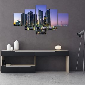 Obraz jachtów i drapaczy chmur (125x70 cm)