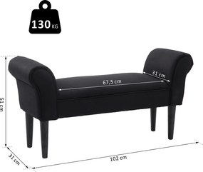 HOMCOM Sypialnia Ławka Ławka Tapicerowana Ławka MDF Pianka Czarna