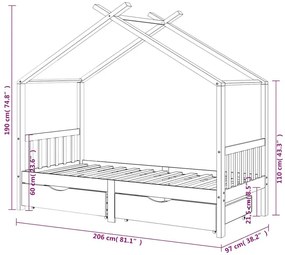 Szare łóżko dziecięce z 2 szufladami 90x200 cm H6-P21