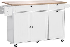 Wózek Kuchenny SucceBuy na Kółkach, Szerokość 153 cm, Ruchoma Wyspa Centralna z Klapą, 2 Szuflady, do Jadalni, Spiżarni