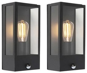 Zestaw 2 lamp ściennych zewnętrznych czarnych z czujnikiem ruchu - Rotterdam