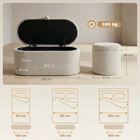 HOMCOM Tapicerowana skrzynia do przechowywania, wyściełane siedzisko, ławka na końcu łóżka, 105 x 51 x 49 cm, Beżowa | Aosom PL