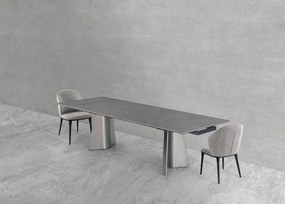 Nowoczesny stół rozkładany Nexus  200(280)×90 cm zachwyca eleganckim białym blatem z masy ceramicznej i solidną podstawą ze stali szczotkowanej. Styl, trwałość i funkcjonalność w jednym – idealny do jadalni i salonu.