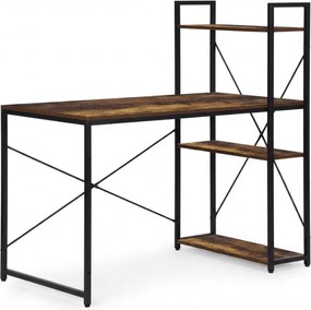 Biurko z regałem LOFTY 120x60 cm, czarne / rustykalnie brązowe