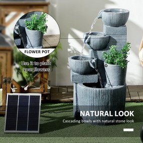 Outsunny Fontanna Ogrodowa Nowoczesna - Naturalnego Kamienia 4-Stopniowa Zasilana Energia Sloneczna Diody LED Wys. 57 cm Ciemnoszary na Taras | Aosom PL