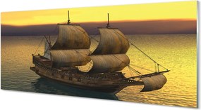 Szkło do Kuchni na Ścianę Statek o Złotym Poranku