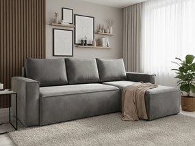 PROMOCJA Jasnoszara rozkładana narożna sofa CAVELO, dwustronna II. jakość