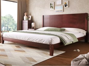 Łóżko małżeńskie 180x200 cm - Z wezgłowiem - Z stelażem lamelowym z litego drewna - MDF + Sosna - Brązowy​ (Materac nie jest wliczony w cenę)