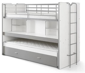 Biało-szare dziecięce łóżko piętrowe z wysuwanym łóżkiem, schowkiem i stelażem 90x200 cm Bonny – Vipack