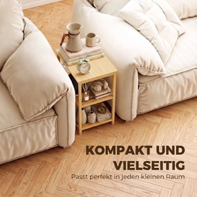 HOMCOM Stolik boczny z bambusa, 3 poziomy z lamelowymi półkami, do małych pomieszczeń, salonu i sypialni, naturalny | Aosom PL