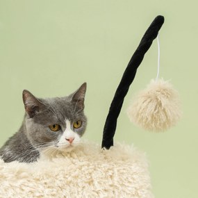 PawHut Drapak dla kota w designie baranka z słupkami do drapania, tunelem i zabawką, 98 cm, Jasnobrązowy