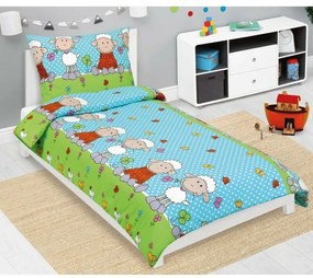Bellatex Pościel dziecięca z krepy Sheepniebieska, 140 x 200, 70 x 90 cm