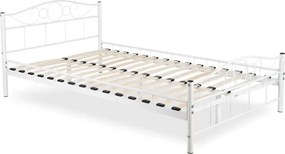 Łóżko Metalowe 140x200 cm ze Stelażem Dwuosobowe GRIFFIN Białe Loft