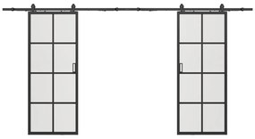 Drzwi przesuwne naścienne podwójne - aluminium i matowe szkło hartowane - 2 x wys. 205 x szer. 63 cm - WILDEN II