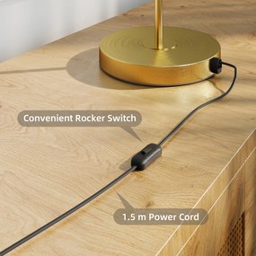 HOMCOM Lampka stołowa z ciepłym światłem LED, metalowa podstawa, bursztynowy szklany klosz, Ø23 x 40H cm, złota