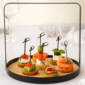 EH Taca bambusowa okrągła z metalowym uchwytem, 35 cm