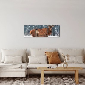 Obraz Jelenia z łanią (z zegarem) (90x30 cm)