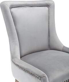 Zestaw 6 aksamitnych krzeseł - z nogami z litego drewna - szary