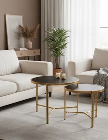 Komplet okrągłych stolików kawowych czarny marmur P9-C15