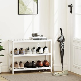 HOMCOM 3-poziomowy regał bambusowy, regał na buty, regał do przechowywania, lakierowane wykończenie, Biały