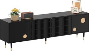 Szafka RTV z konstrukcją kratową - 170 x 36 x 54 cm - z 4 drzwiami - MDF - czarna