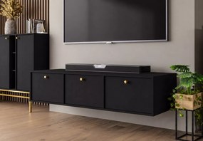 Wisząca szafka RTV Daily 180 cm 3-drzwiowa beż / eukaliptus / czarna