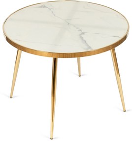 Stół Okrągły TINGA 100 cm Biały Marmur/Złoty Glamour