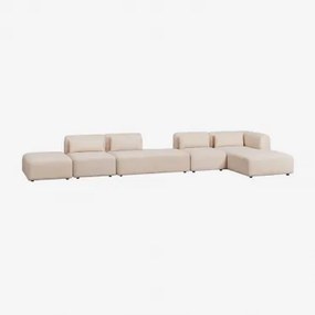 Sofa Modułowy Narożnik Prawy 4-częściowy Z Szezlongiem I Pufem Fogler Tkanina Baranek Boucle Kremowy Beż - Sklum