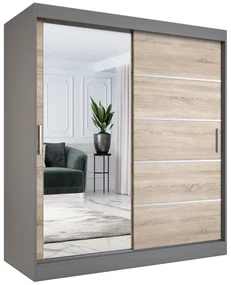 Szafa przesuwna MODUO COMFORT 3 180 antracyt/dąb sonoma z lustrem MKPOL