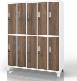 Szafa BHP ubraniowa 10-drzwiowa biała / orzech: Eco Design BARTEK 1360 x 1720 x 450 mm