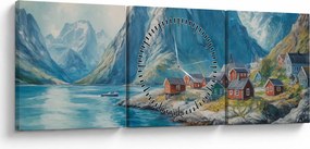 Obraz - Norweskie miasteczko (z zegarem) (90x30 cm)