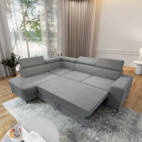 Masseno Narożnik ALVORO z funkcją spania i pojemnikiem na pościel Narozniki L, Rozkładana sofa - Jasnoszary, MATT VELVET 83