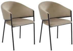 Zestaw 2 krzeseł z podłokietnikami z weluru i czarnego metalu - Beżowy - ORDIDA marki Pascal Morabito