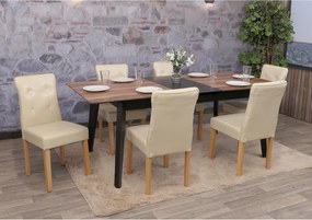 Krzesło do jadalni MCW-E58 (zestaw 6 sztuk),  imitacja skóry kremowy, jasne nogi